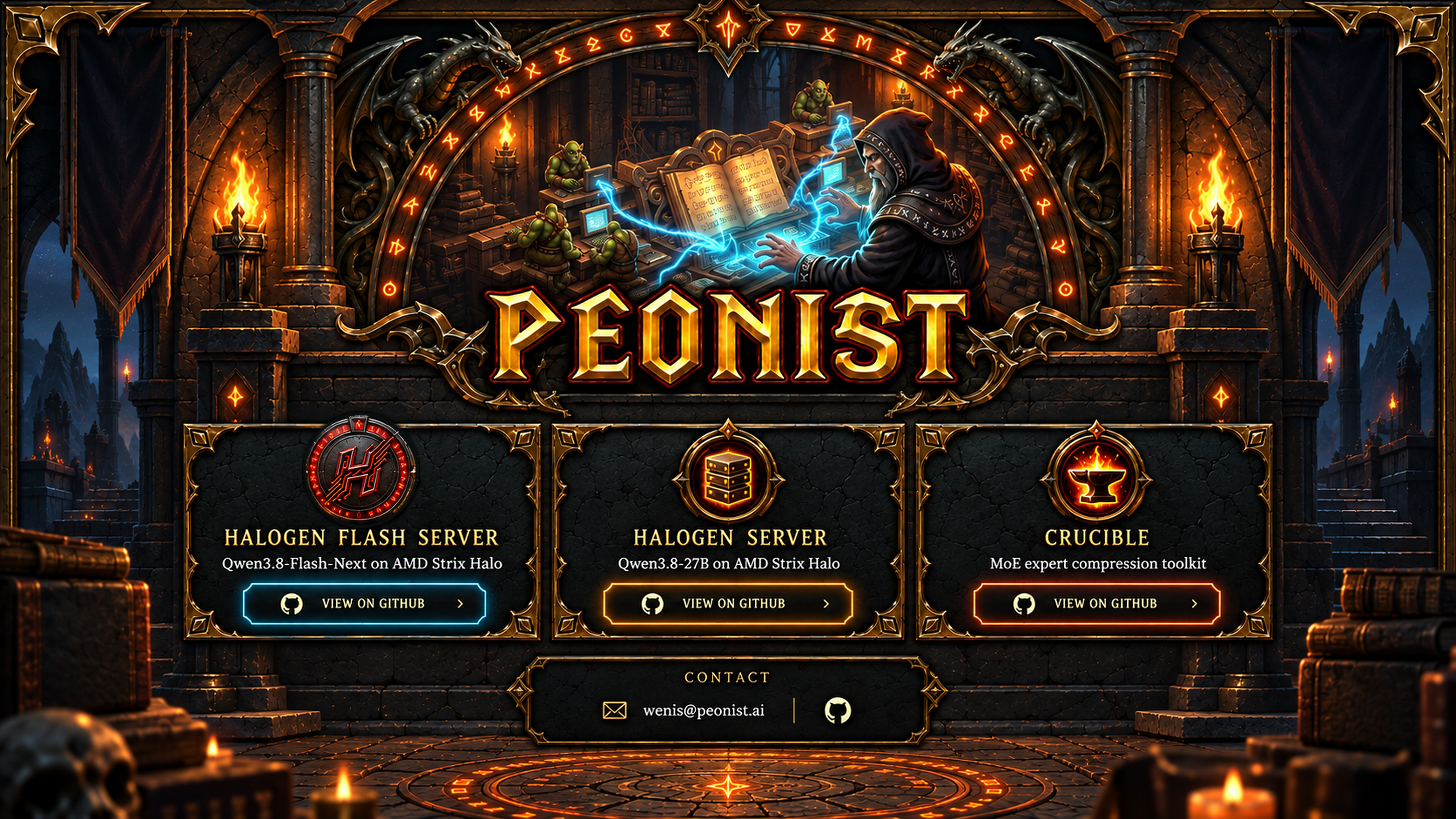 PEONIST fantasy project landing page.