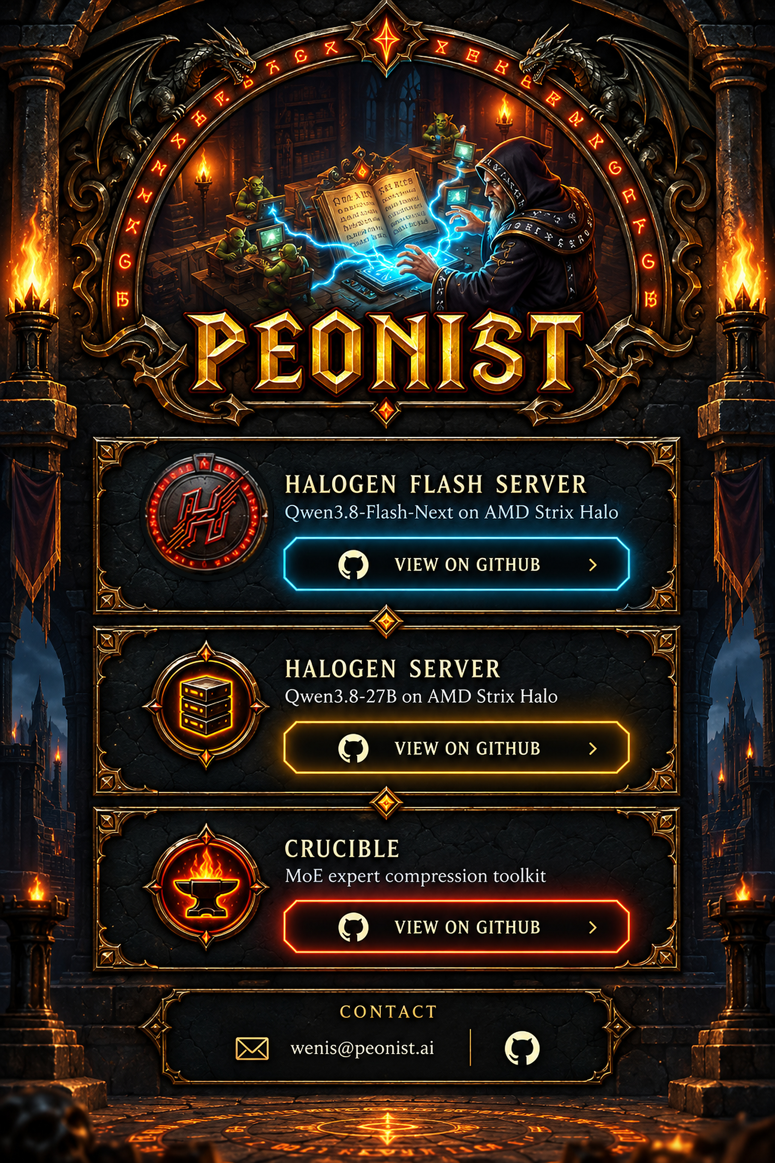PEONIST mobile fantasy project landing page.